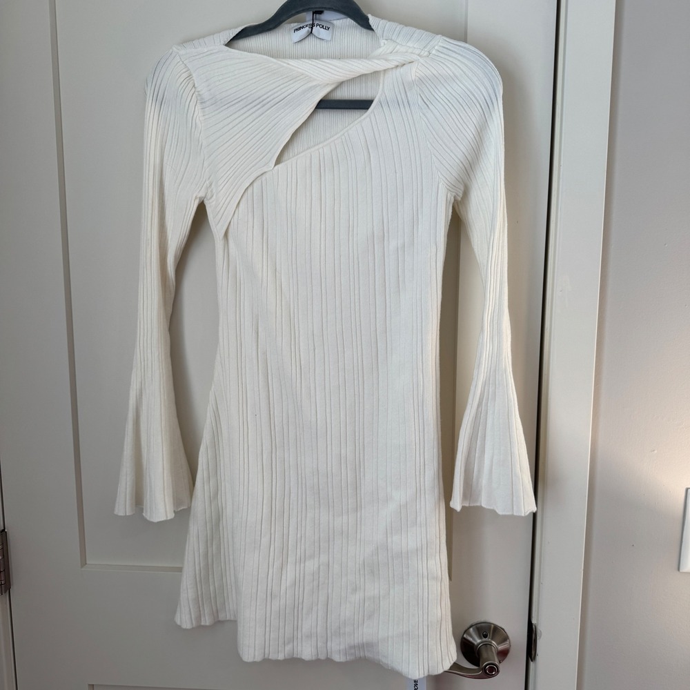 Princess Polly Terraces Long Sleeve Mini Dress‎ White Cutout Ribbed Knit S/M NEW
